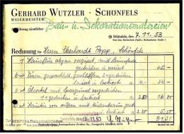 1953 Rechnung Schönfels Bei Zwickau - Von Malermeister Gerhard Wutzler - 1950 - ...