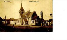 TUBIZE EGLISE ET GRAND PLACE CHARETTE PREMIER PLAN  1938 N ° 63 - Tubeke