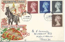1969 1 X 2/6, 1 X 5/-, 1 X 10/-  & 1 X 1 Pound Stamps Neatly Addressed  FDI  5 Mar 1969 Teesside  Great Set Of 4 - 1952-1971 Dezimalausgaben (Vorläufer)