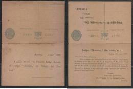 India 1917  Lodge  "Beaman"  Funeral Service Meeting Notice  KGV 1/4A Postcard Pair Unused   # 44113  Inde Indien - Freemasonry