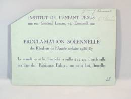 Institut De L'Enfant Jesus. Proclamation Solennelle Année 1936-1937.  Programme + Dépliant De Cours. - Diplômes & Bulletins Scolaires
