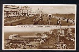 RB 896 - Real Photo Double View Postcard - Marine Parade & Promenade Worthing Sussex - Worthing