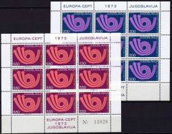 CEPT 1973 Jugoslawien 1507/8 In 2x9-KB ** 15€ Posthorn Symbol Zur Kooperation In EUROPA Bf Bloc Sheetlet Of YUGOSLAVIJA - Hojas Y Bloques