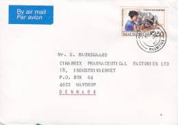 ## Mauritius Airmail Par Avion Label PORT LOUIS 1987 Cover Brief To HAVDRUP Denmark Industrialisation Stamp - Maurice (1968-...)