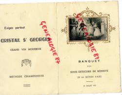 87 - AIXE SUR VIENNE - RARE MENU BANQUET DES SOUS OFFICIERS DE RESERVE-18 JUILLET 1937-HOTEL MORICE AUX BETTOULLES - Menükarten
