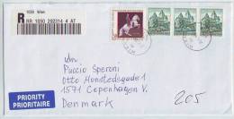 1014e: Bauten 10.- Schilling, Aufbrauchsverwendung 1999 Nach Dänemark - Storia Postale