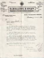 Entête  09/02/1928  -  En  Anglais -    LONDRES  -  G.  BELLONI  -  Chianti,Vins  Vermouth Italien - Royaume-Uni