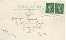 FDC 2 X 1 1/2d Green 1952 On Postcard FDI Herne Hill S.E.24 3.15 Pm 5 Dec 1952  Neatly Addressed - 1952-1971 Pre-Decimal Issues