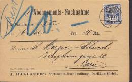 Switzerland J. HALLAUER Buchhandlung Abonnements-Nachnahme 1903 Card Karte To BERN (2 Scans) - Covers & Documents