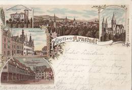 Gruss Aus Arnstadt, LITHOGRAPHIE, Liebfrauenkirche, Marktplatz, Postamt, Villa Marlitt, Total, Um 1900 - Arnstadt