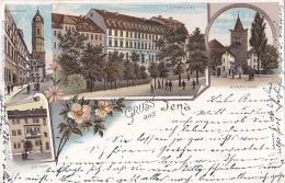 Gruss Aus Jena, LITHOGRAPHIE, Universität, Affenturm, Burgkeller, Zur Rose, 1899 - Jena