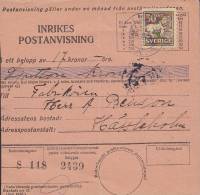 ## Sweden Money Order Inrikespostanvisning LUND 1921 To HÄSLEHOLM 30 Öre Lion Stamp (2 Scans) - Covers & Documents