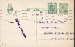 ## Denmark MARTINS FORLAG Postal Stationery Ganzsache Entier Brevkort KØBENHAVN 1919 To LONDON England (2 Scans) - Entiers Postaux