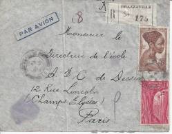 CONGO - 1948 -   LETTRE DE BRAZZAVILLE EN RECOMMANDE , A DESTINATION DE PARIS - - Covers & Documents