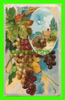 BEST THANKSGIVING  WISHES - TURKEY  WITH GRAPES - TRAVEL IN 1908 -  EMBOSSED - - Thanksgiving