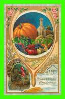 THANKSGIVING GREETINGS - TURKEY & FRUITS - WRITTEN - EMBOSSED - P. C. 226 - - Giorno Del Ringraziamento