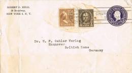 12923. Entero Postal NEW YORK 1949 A Alemania. British Zone - Storia Postale