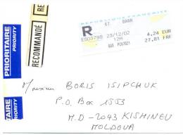 2002. From France(Barr) To Moldova, By Registered Prioritaire Post - Lettres & Documents