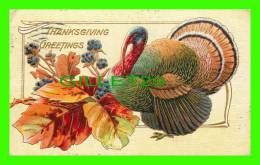 THANKSGIVING GREETINGS- TURKEYS & LEAFS - EMBOSSED - TRAVEL IN 1912 - P.C. No 246 - - Thanksgiving