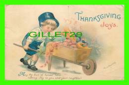 THANKSGIVING JOYS - LITTLE BOY WITH WHEELBARROW FULL - TRAVEL IN 1919 - ELLEN H. CLAPSADDLE - WOLF & CO - - Thanksgiving