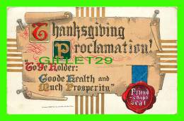 THANKSGIVING PROCLAMATION ! - THE ULLMAN MRG CO, 1909 - TRAVEL - AMERICAN POST CARD, SERIE No 139 - - Thanksgiving