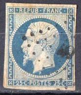 France 1852 Napoleon 25c Bleu Obl. YT 10 - 2nd Choice - Slight Thin At Top - 1852 Louis-Napoléon