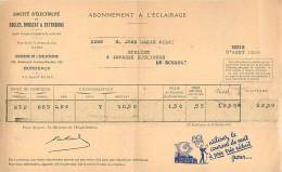 FACTURE LETTRE : BORDEAUX BEGLES BOUSCAT ABONNEMENT A L'ECLAIRAGE . 1938. SUPERBE PUBLICITE POUR LE COURANT DE NUIT . - Electricity & Gas