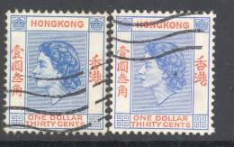 HONG KONG, 1954 $1.30 Blue + $1.30 Bright Blue (SG188 + 188a) VFU - Usati