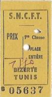 Ticket De Chemin De Fer - S.N.C.F.T. - Bizerte-Tunis (24-01-1988) - [SNCFT] - Mundo