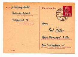 CARTE ENTIER POSTAL TYPE PRÉSIDENT WILHELM PIECH TÀD BERLIN 1954 RARE DM 110 - Postales - Usados