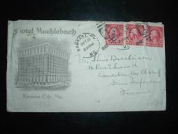 LETTRE TP 2 C X3 OBL. OCT 30 1925 KANSAS CITY + ENTETE HOTEL MUCHLEBACH - Lettres & Documents