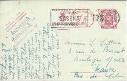 Carte Type Armoirie 1F Rouge + Surcharge 7F Et Surcharge - 10% ANTVERPEN Pour Boulogne Sur Mer 12/04/1951 - Postcards 1934-1951