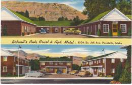 Pocatello ID Idaho, Bidwell's Auto Court & Apartment Motel Lodging, Autos C1940s Vintage Linen Postcard - Pocatello