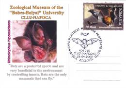 ANIMAUX,BAT,CHAUVE-SOURIS ,SPECIAL POSTCARD, STAMPS,OBLITERATION CONCORDANTE,ROMANIA,2007 - Bats