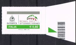 Italia 2012 €. 0,60 Interpol Roma 2012  Nuovo** Integro Bordo Di Foglio - 2011-20: Nieuw/plakker