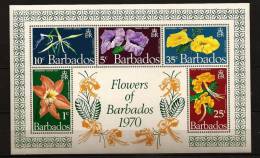 Barbade Barbados 1970 N° BF 3 ** Fleurs, Hippeastrum équestre, Ruellia Tuberosa, Epidendrum, Caesalpinia, Tecoma Stans - Barbades (1966-...)