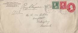 United States Uprated Postal Stationery Ganzsache NATIONAL BANK POUGHKEEPSIE 1912 To VORDINGBORG Denmark (2 Scans) - 1901-20