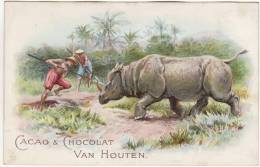 CHROMO Chocolat Van Houten Chasse Au Rhinocéros Chasseurs Lances - Van Houten