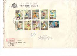 SAN MARINO 1970 FDC SERIE COMPLETA OMAGGIO A WALT DISNEY - VIAGGIATA RACCOMANDATA - Briefe U. Dokumente