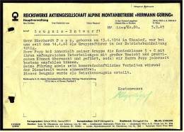 1945 Zwischenzeugnis Von Reichswerke Aktiengesellschaft Alpine Montanbetriebe "Hermann Göring" - Diplômes & Bulletins Scolaires