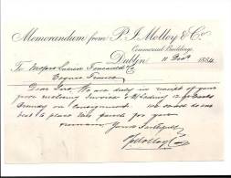 Entête  11/12/1884  -  DUBLIN  ( Irlande ) -  MEMORANDUM  -  P.J.  MOLLOY  Commercial  Buildings  -  En  Anglais - Regno Unito