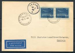 1946 Sweden Stockholm - Skalvik Luftpost Flight Postcard - Covers & Documents