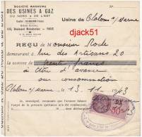 Reçu Des Usines à GAZ Du NORD & DE L'EST - 1943 (Avance Sur Consommation) - Electricité & Gaz