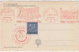 1935 Czechoslovakia Postcard, Card, Stationery. President T.G. Masaryk. Commemorative Postmarks. (T40007) - Covers & Documents