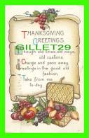 THANKSGIVING GREETINGS -  FRUITS  - EMBOSSED - TRAVEL IN 1918 - - Thanksgiving