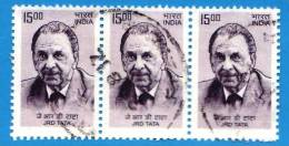 INDIA - USATO - 2009 - JRD Tata - Industriale - 15.00 (x 3) - Block - Used Stamps