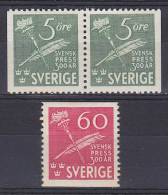 ## Sweden 1945 Mi. 312 (Dl, Dr)-313 A Schwedisches Tagespresse, Feder Und Fackel MH* (2 Scans) - Ongebruikt