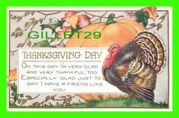 THANKSGIVING DAY - TURKEY & PUMPKIN - EMBOSSED - TRAVEL IN 1932 - - Thanksgiving