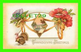 THANKSGIVING GREETINGS - TURKEY, FLOWERS - EMBOSSED - SERIES No 926 - 1910, A.S. MEEKER - - Thanksgiving