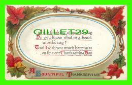 THANKSGIVING DAY - LEAFS -  TRAVEL IN 1912 - EMBOSSED - - Giorno Del Ringraziamento